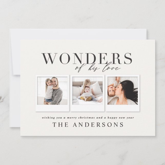 Wonders of his love multi photo plaid backer holiday card (Front)