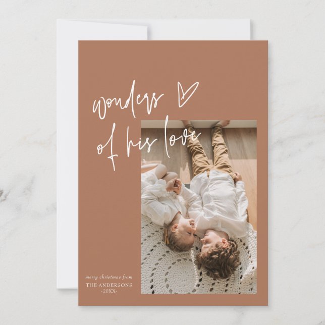Wonders Of His Love One Photo Religious Christmas  Holiday Card (Front)
