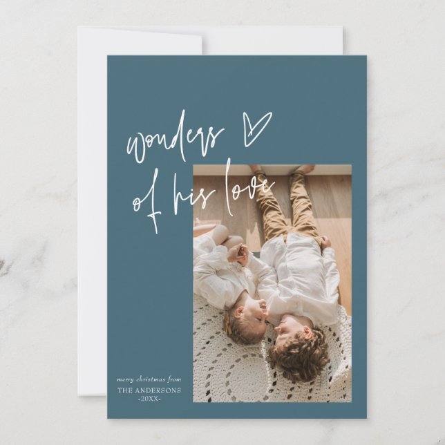 Wonders Of His Love One Photo Religious Christmas  Holiday Card (Front)