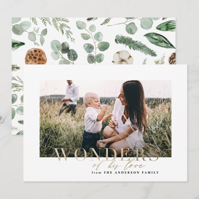 wonders of his love photo Christmas holiday Card (Front/Back)