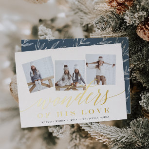 Wonders of His Love   Photo Collage Foil Holiday Card