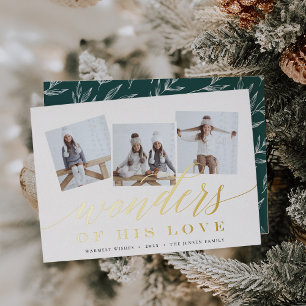 Wonders of His Love   Photo Collage Foil Holiday Card