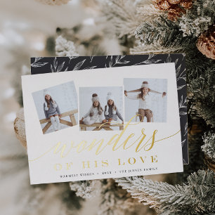 Wonders of His Love   Photo Collage Foil Holiday Card
