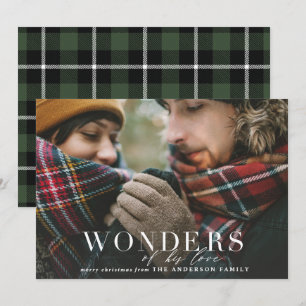 Wonders of his love plaid photo modern script holiday card