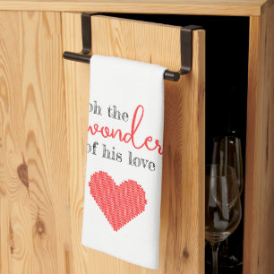 Wonders of His Love Red and White Kitchen Towel