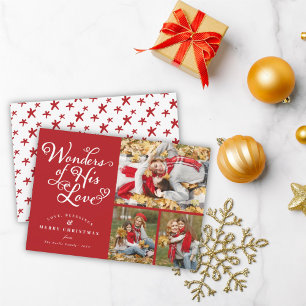 Wonders of His Love Religious Christmas 3 Photo Holiday Card