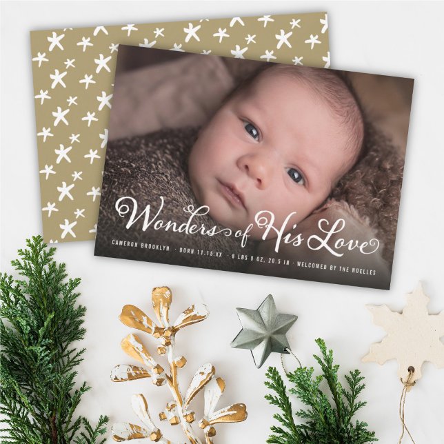 Wonders of His Love Religious Christmas Birth Announcement (Creator Uploaded)