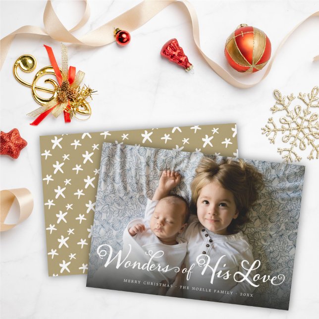 Wonders of His Love Religious Christmas Photo Holiday Card (Creator Uploaded)