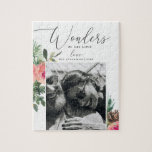 Wonders of His Love | Religious Christmas Photo Jigsaw Puzzle<br><div class="desc">Share the joy of the season and the beauty of faith with this personalised religious Christmas puzzle, featuring the inspiring phrase “Wonders of His Love” in elegant script and delicate watercolor florals. Add your own family photo to create a unique and meaningful holiday keepsake or gift. A thoughtful way to...</div>
