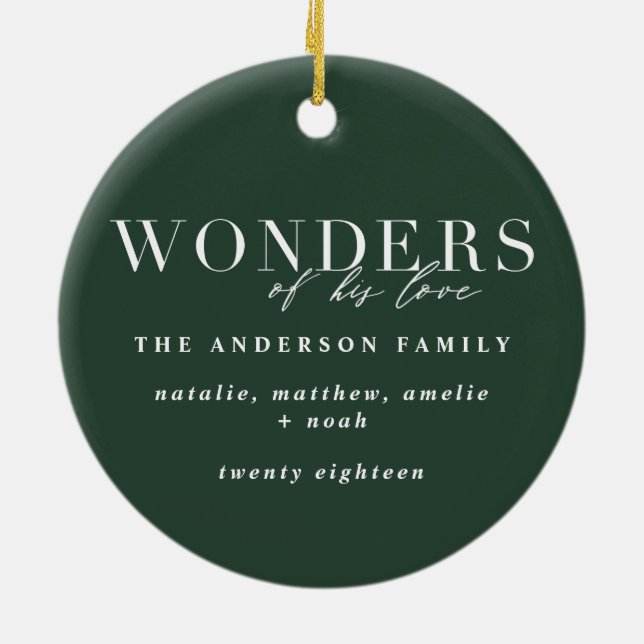 Wonders of his love religious Christmas plaid Ceramic Tree Decoration (Back)