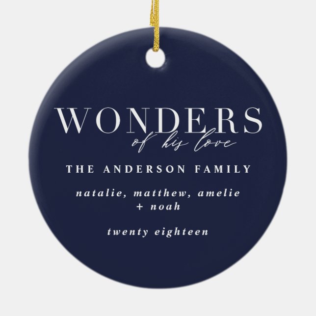 Wonders of his love religious Christmas plaid Ceramic Tree Decoration (Back)