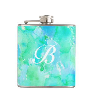 Wondrous Watercolors Aqua Hip Flask
