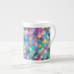 Wonky Rainbow Glitter Metal Mermaid Scales Bone China Mug