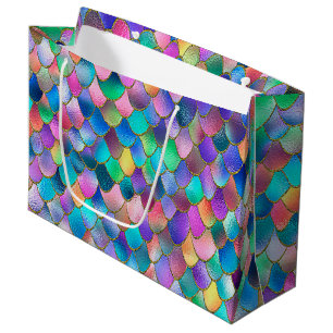 Wonky Rainbow Glitter Metal Mermaid Scales Large Gift Bag