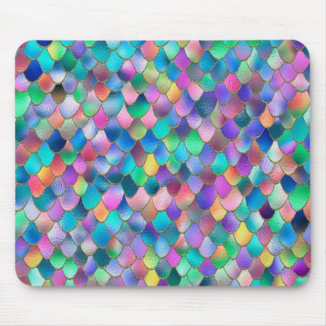 Wonky Rainbow Glitter Metal Mermaid Scales Mouse Mat (Front)