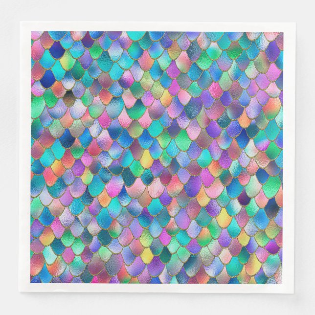 Wonky Rainbow Glitter Metal Mermaid Scales Napkin (Front)