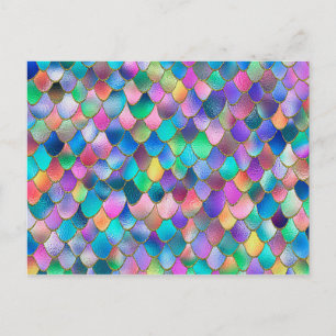 Wonky Rainbow Glitter Metal Mermaid Scales Postcard