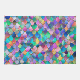 Wonky Rainbow Glitter Metal Mermaid Scales Tea Towel