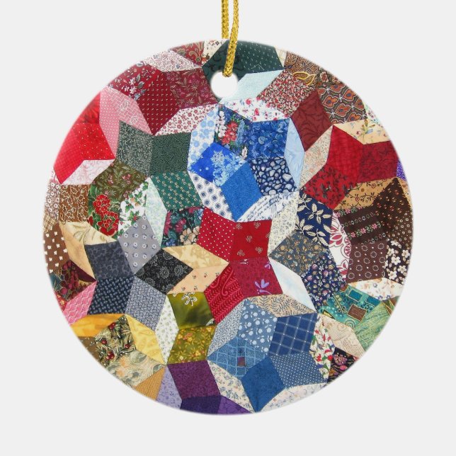 Wonky Star Quilt Ceramic Tree Decoration (Front)