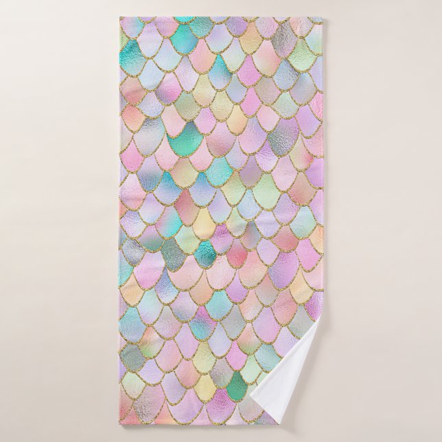 Wonky Trendy Rainbow Girl Metal Mermaid Scales Bath Towel Set (Bath Towel)