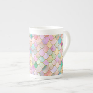 Wonky Trendy Rainbow Girl Metal Mermaid Scales Bone China Mug