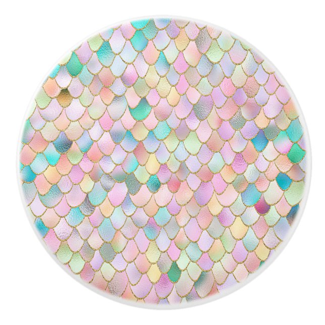 Wonky Trendy Rainbow Girl Metal Mermaid Scales Ceramic Knob (Front)
