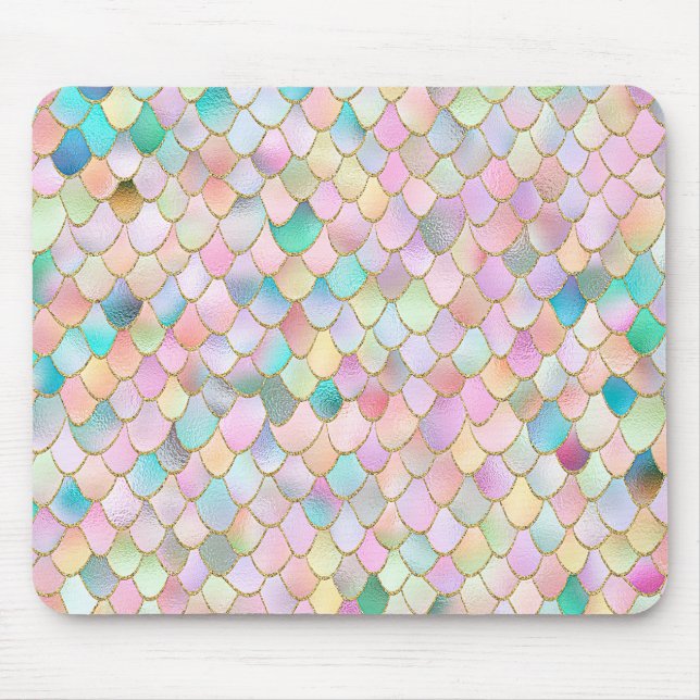 Wonky Trendy Rainbow Girl Metal Mermaid Scales Mouse Mat (Front)