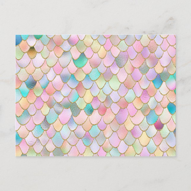 Wonky Trendy Rainbow Girl Metal Mermaid Scales Postcard (Front)