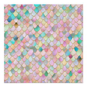 Wonky Trendy Rainbow Girl Metal Mermaid Scales Poster