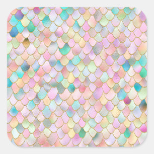 Wonky Trendy Rainbow Girl Metal Mermaid Scales Square Sticker