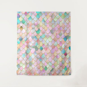 Wonky Trendy Rainbow Girl Metal Mermaid Scales Tapestry