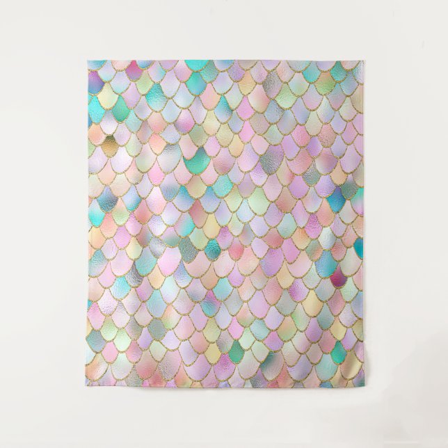 Wonky Trendy Rainbow Girl Metal Mermaid Scales Tapestry (Front)
