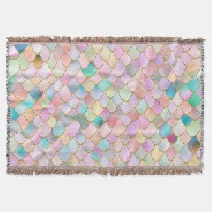 Wonky Trendy Rainbow Girl Metal Mermaid Scales Throw Blanket