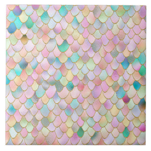 Wonky Trendy Rainbow Girl Metal Mermaid Scales Tile