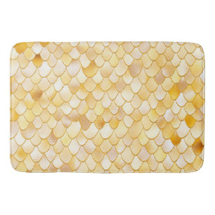 Wonky Watercolor Gold Glitter Metal Mermaid Scales Bath Mat