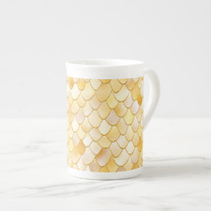 Wonky Watercolor Gold Glitter Metal Mermaid Scales Bone China Mug