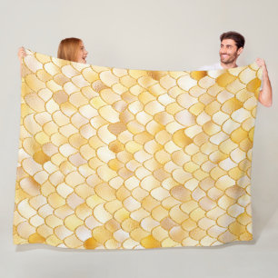 Wonky Watercolor Gold Glitter Metal Mermaid Scales Fleece Blanket