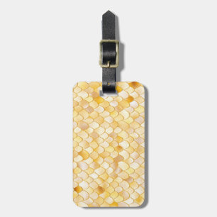 Wonky Watercolor Gold Glitter Metal Mermaid Scales Luggage Tag