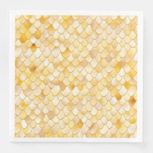 Wonky Watercolor Gold Glitter Metal Mermaid Scales Napkin
