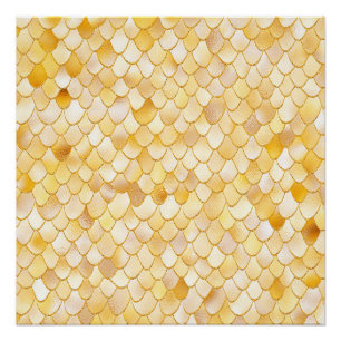Wonky Watercolor Gold Glitter Metal Mermaid Scales Poster