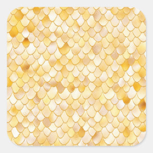 Wonky Watercolor Gold Glitter Metal Mermaid Scales Square Sticker