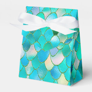 Wonky Watercolor Teal Glitter Metal Mermaid Scales Favour Box