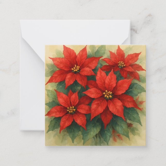 Wonky Zoo Christmas Flat Note Card – Red Flowers (Front)