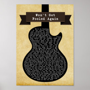 Won't Get Fooled Again Black Guitar Song Lyric Poster
