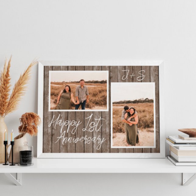 Wood 1st Wedding Anniversary Couple Photo Collage Poster (Wood 1st Wedding Anniversary Couple Photo Collage Poster
)