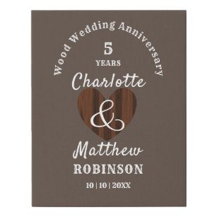 Wood 5th Wedding Anniversary Gift Personalised Faux Canvas Print