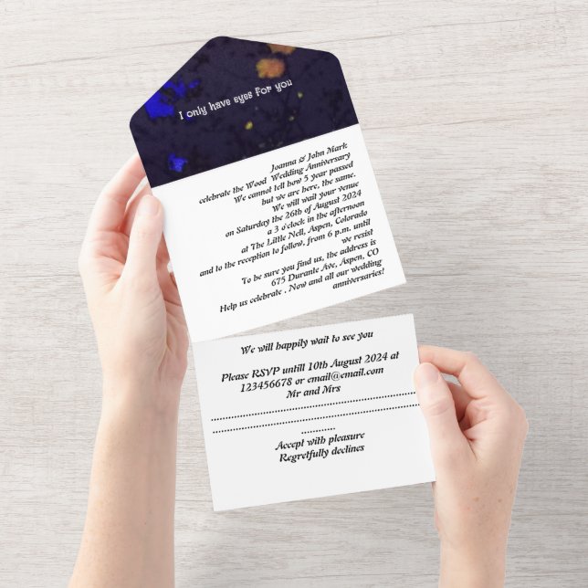 wood 5th wedding anniversary invitation  motto (Tearaway)