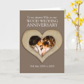 Wood 5th wedding anniversary wife photo card (Yellow Flower)