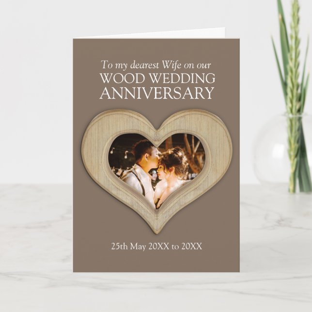 Wood 5th wedding anniversary wife photo card (Front)
