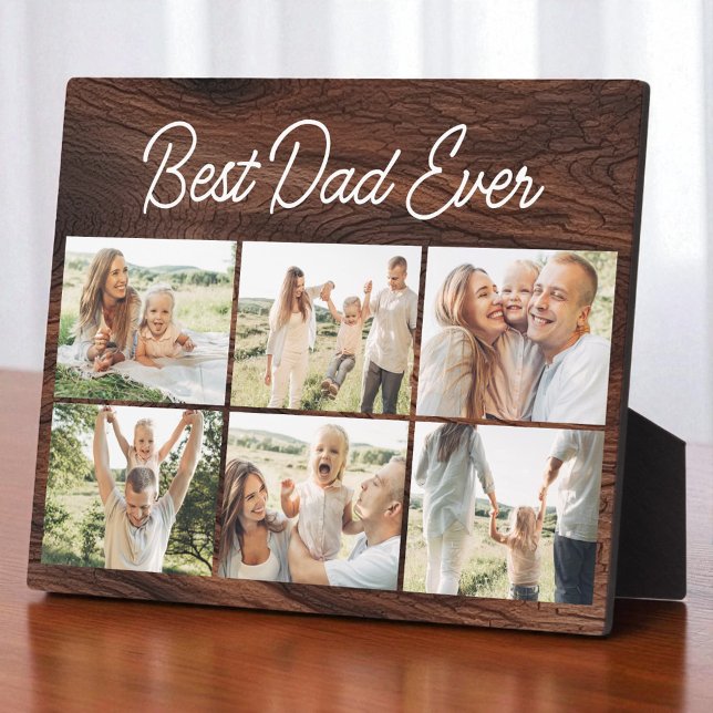 Wood 6 Photo Collage Best Dad Ever Custom Modern Plaque (Creator Uploaded)